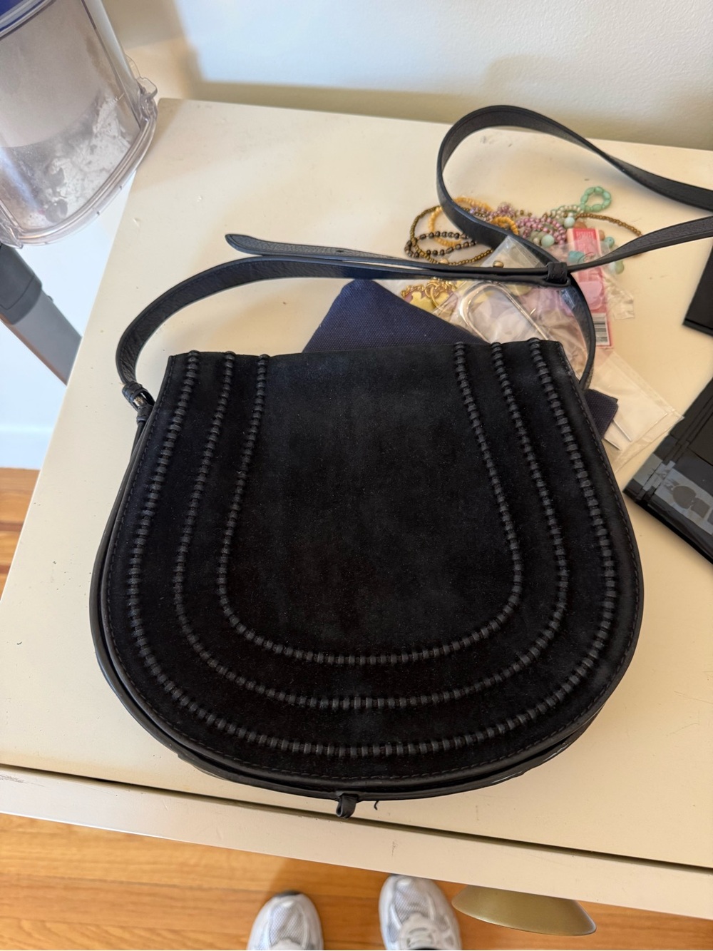 Vince Camuto Black Suede Crossbody Shoulder Bag - Classic Womens Style